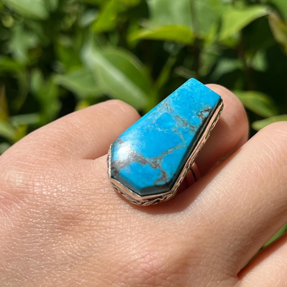 Size 6.5‎ 925 silver plated coffee turquoise ring